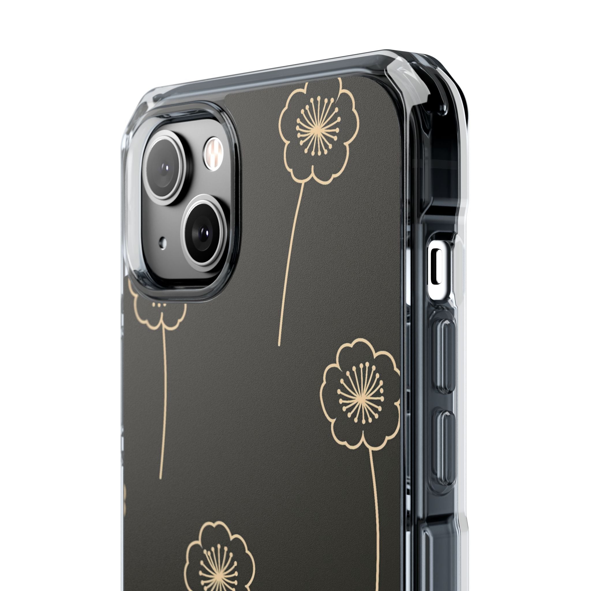 Black Impact MagSafe Phone Case for iPhone - Obsidian Sand Petals