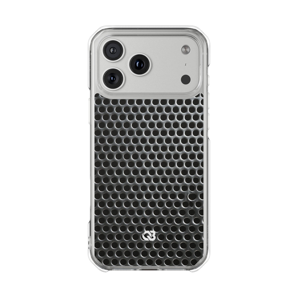 Brushed Perforated Steel · Clear Impact Magnetic Phone Case for iPhone ·  Silver
