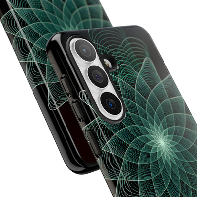 Green Tough Phone Case for Samsung - Cyan Signal Bloom