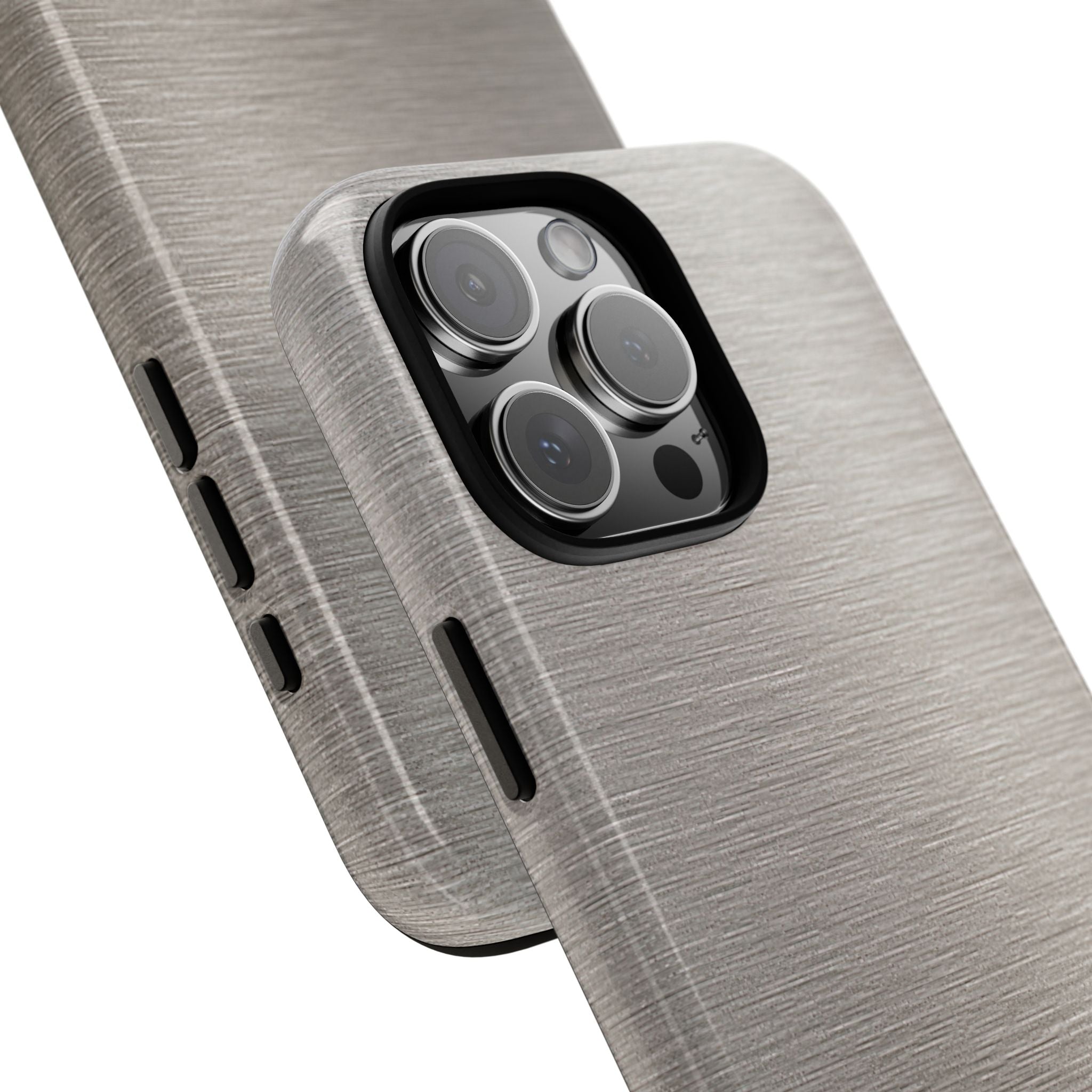 Grey Tough Phone Case for iPhone - Brushed Nickel Linen