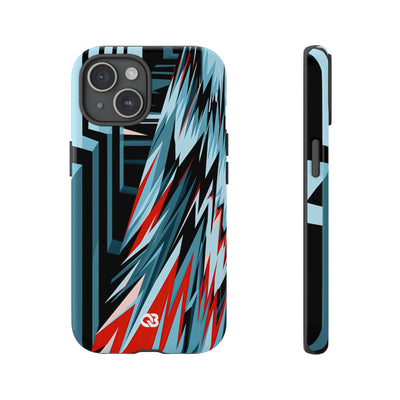 Blue Tough Phone Case for iPhone - Glitch Peak Cyan