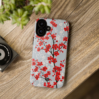 Grey Tough Phone Case for iPhone - Crimson Sakura Slate
