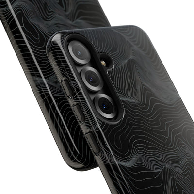 Black Tough Phone Case for Samsung - Obsidian Topo Wireframe