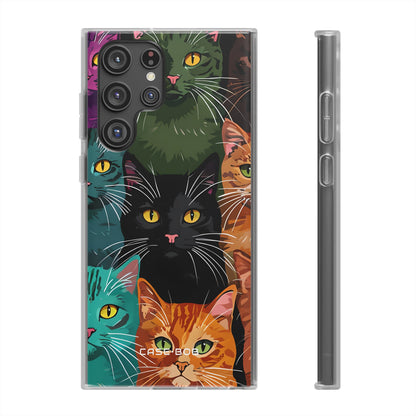 Sininen kissa ruudukko Samsung S22 Ultra -pehmeä suojakotelo