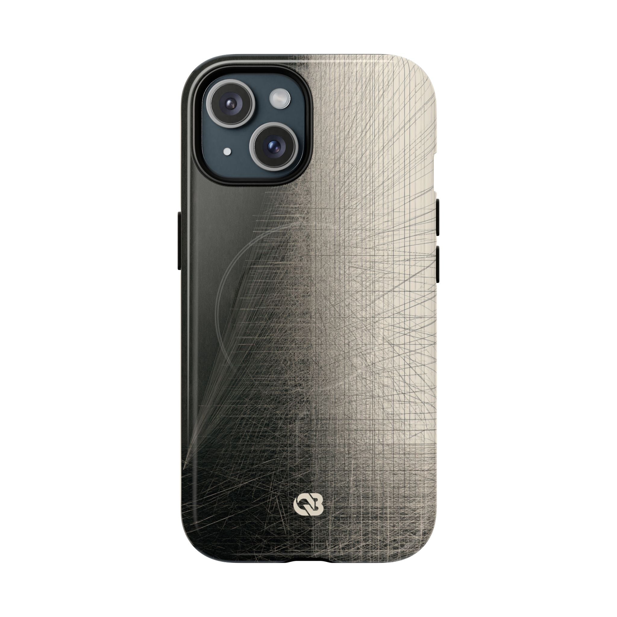 Beige Tough 2.0 Magsafe Phone Case for iPhone - Brutalist Graphite Grid