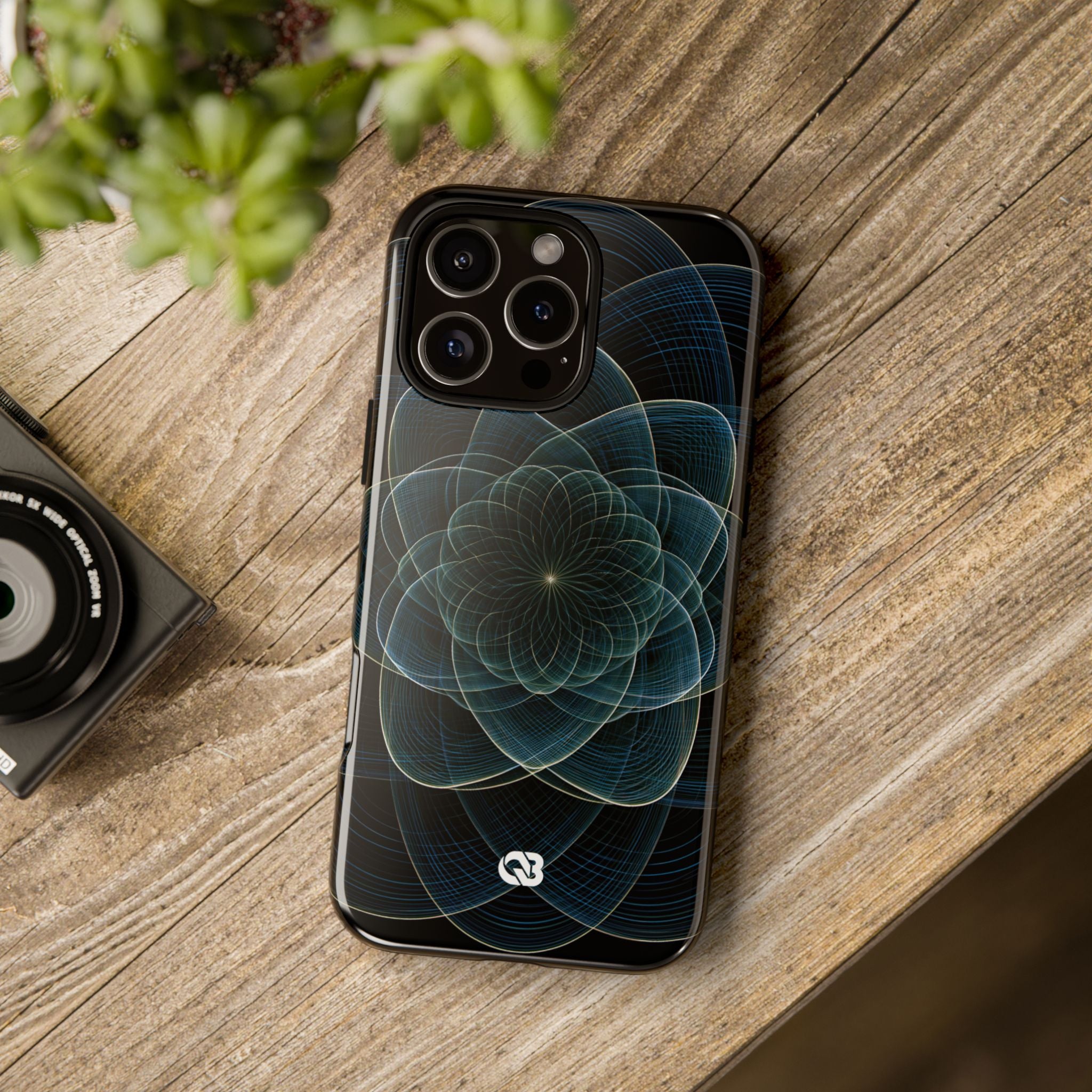 Blue Tough Phone Case for iPhone - Celestial Wireframe Bloom