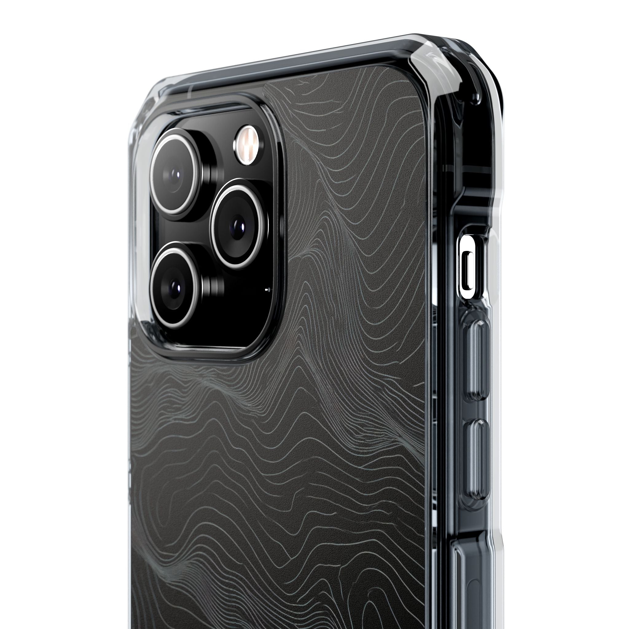Black Impact MagSafe Phone Case for iPhone - Obsidian Topo Wireframe