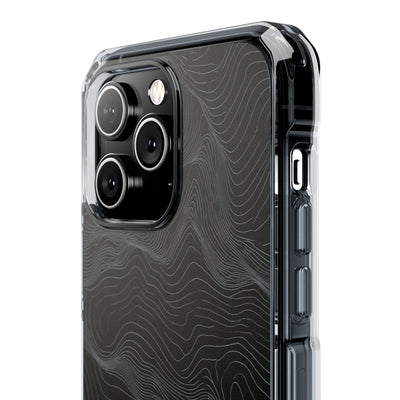 Black Impact MagSafe Phone Case for iPhone - Obsidian Topo Wireframe