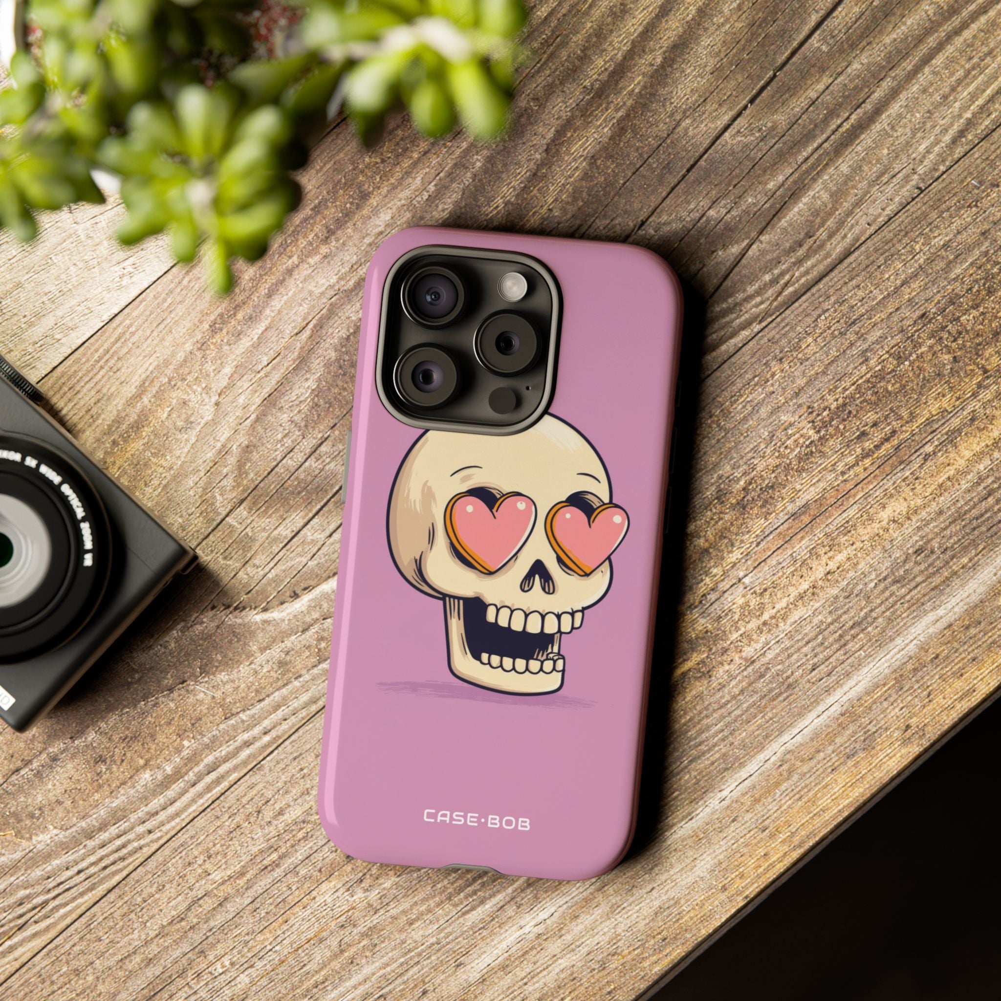 Heart Eyed Skull iPhone 15 Pro Case - Tough