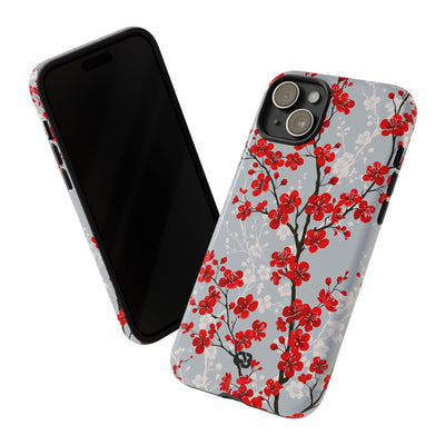 Grey Tough Phone Case for iPhone - Crimson Sakura Slate