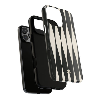 Black Tough Phone Case for iPhone - Ivory Spindle Grid