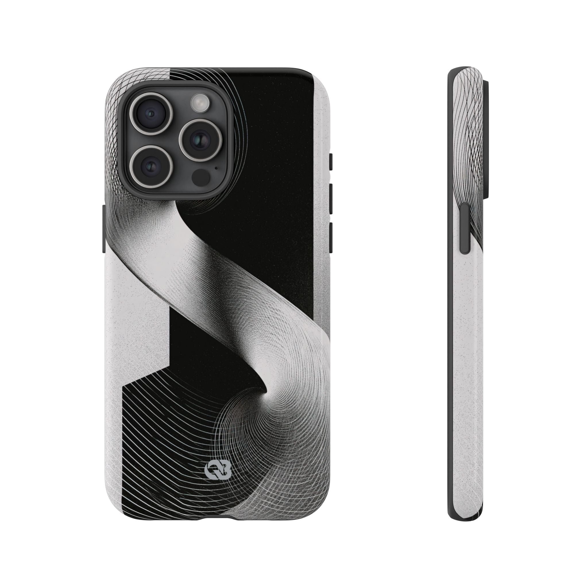 Grey Tough Phone Case for iPhone - Obsidian Moiré Wave