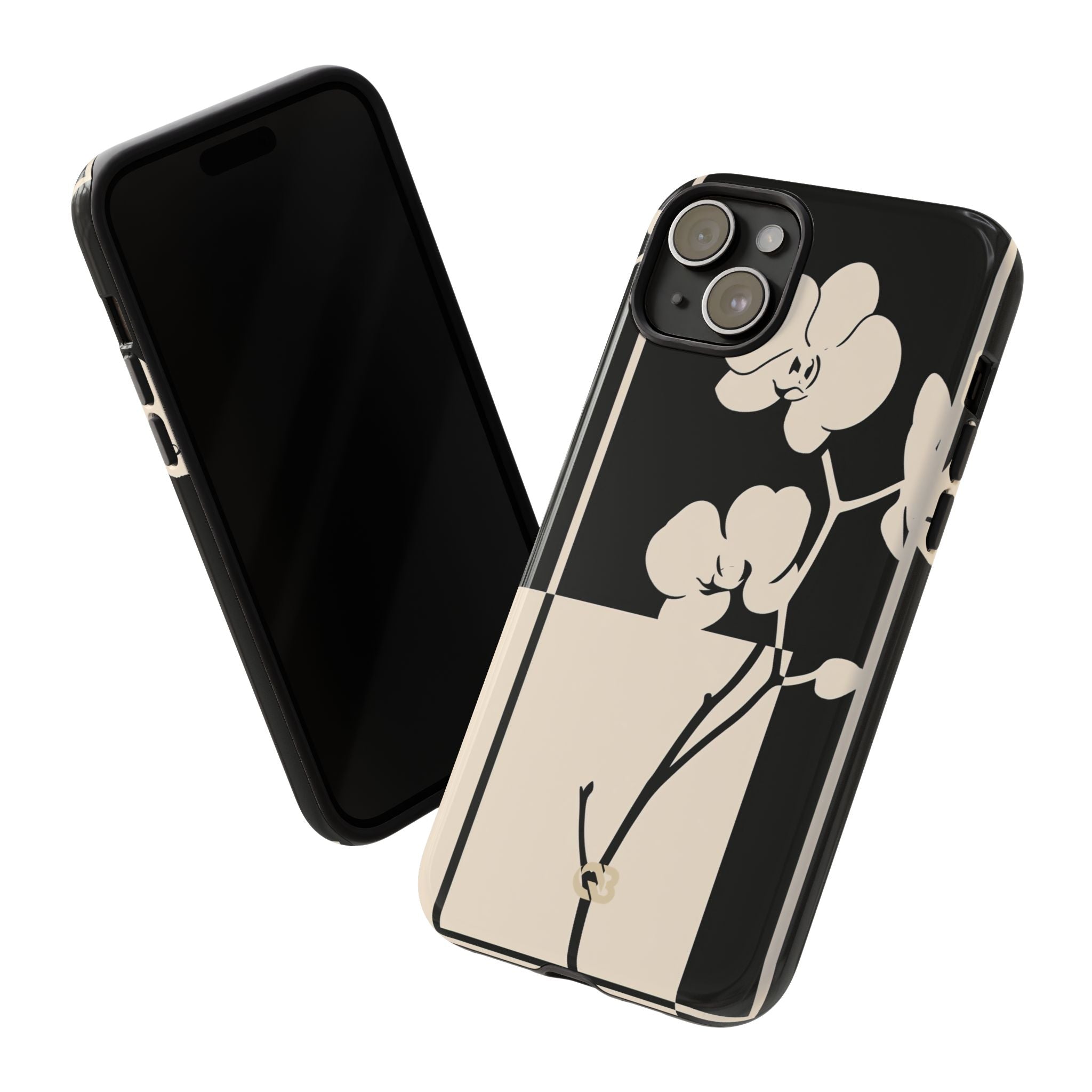 Beige Tough Phone Case for iPhone - Nocturnal Orchid Frame