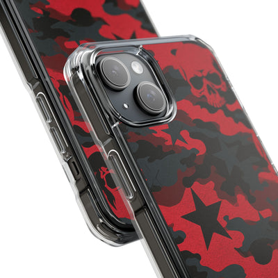 Crimson Skull Camo · Clear Impact Magnetic Phone Case for iPhone · Red