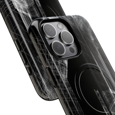Black Tough 2.0 Magsafe Phone Case for iPhone - Ghost Urban Wireframe