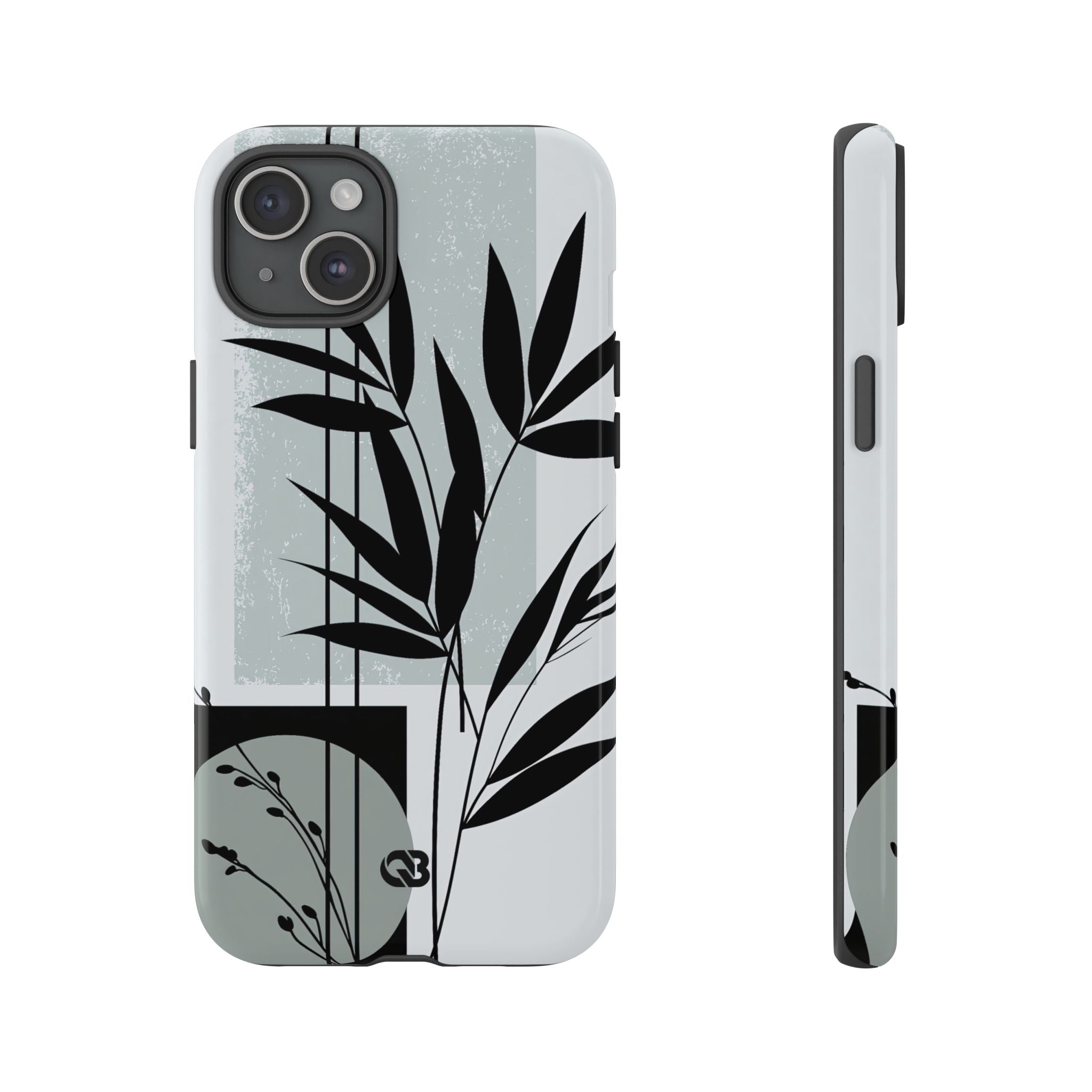 Grey Tough Phone Case for iPhone - Sage Bamboo Noir