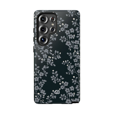 Black Tough Phone Case for Samsung - Midnight Slate Blossom