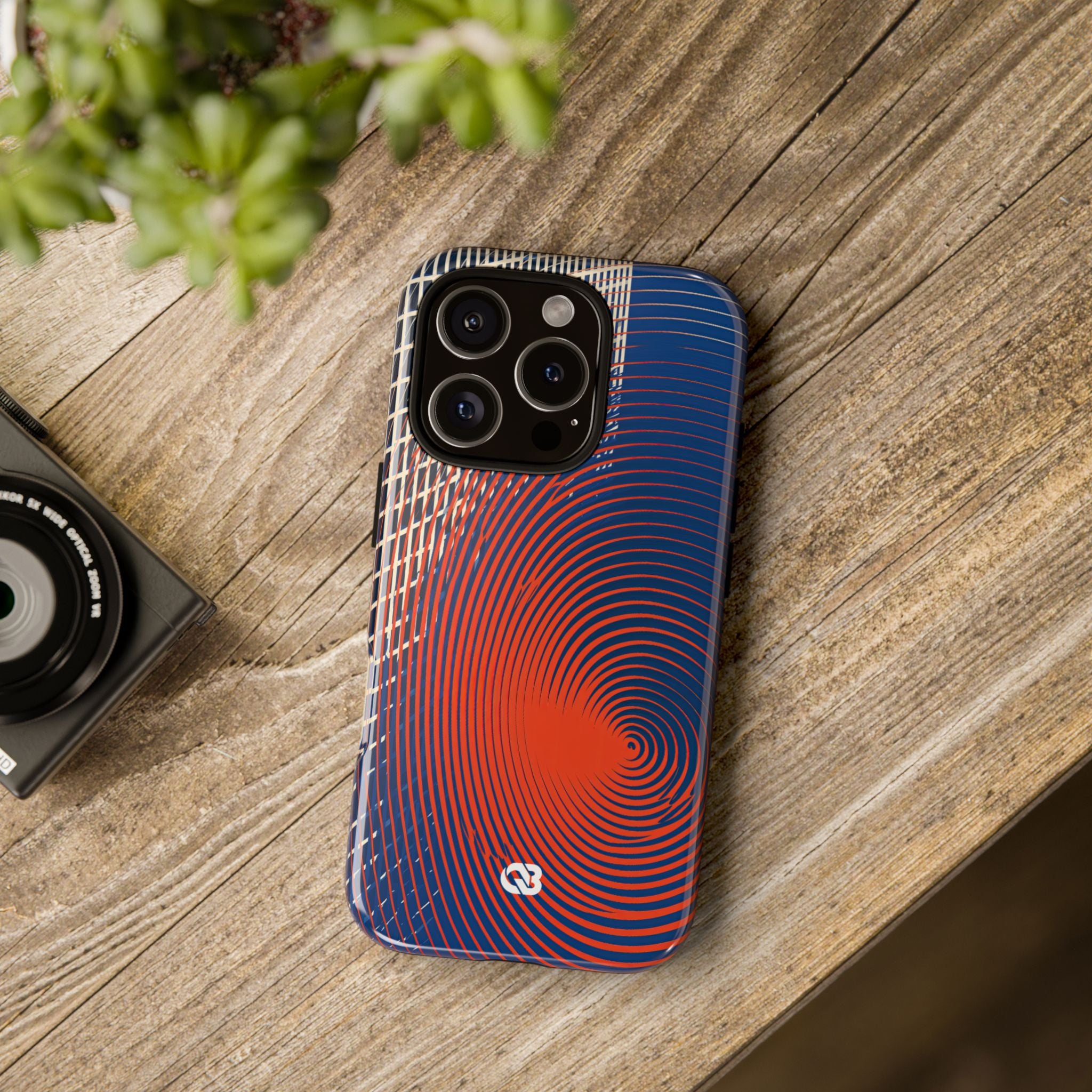 Blue Tough Phone Case for iPhone - Orange Orbit Grid