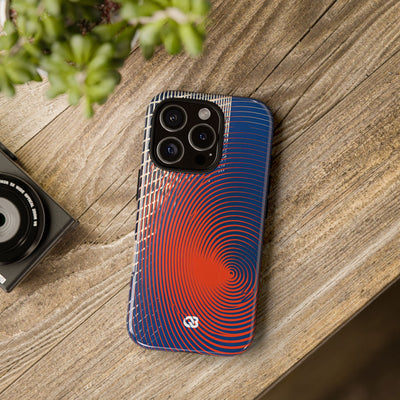 Blue Tough Phone Case for iPhone - Orange Orbit Grid