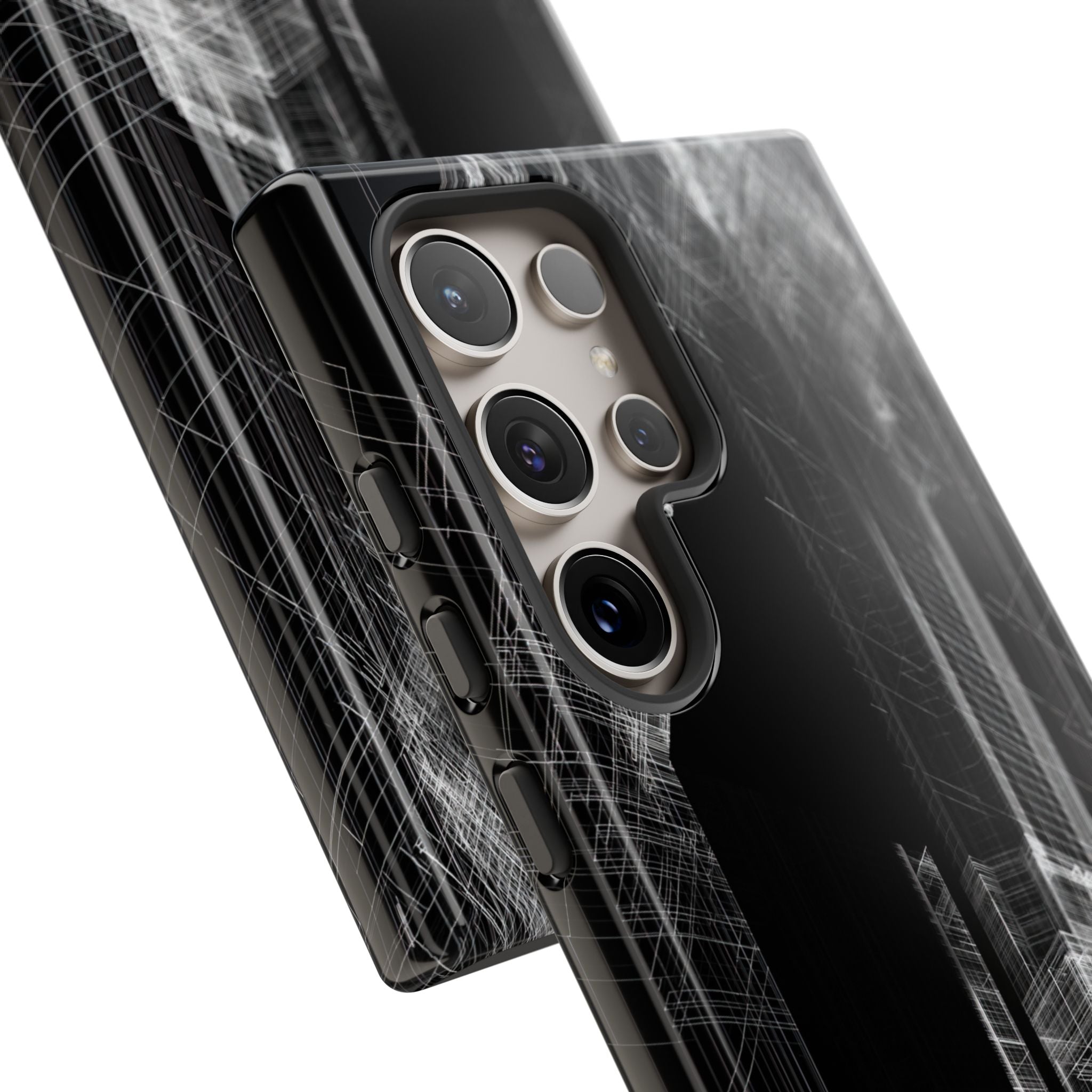 Black Tough Phone Case for Samsung - Ghost Urban Wireframe