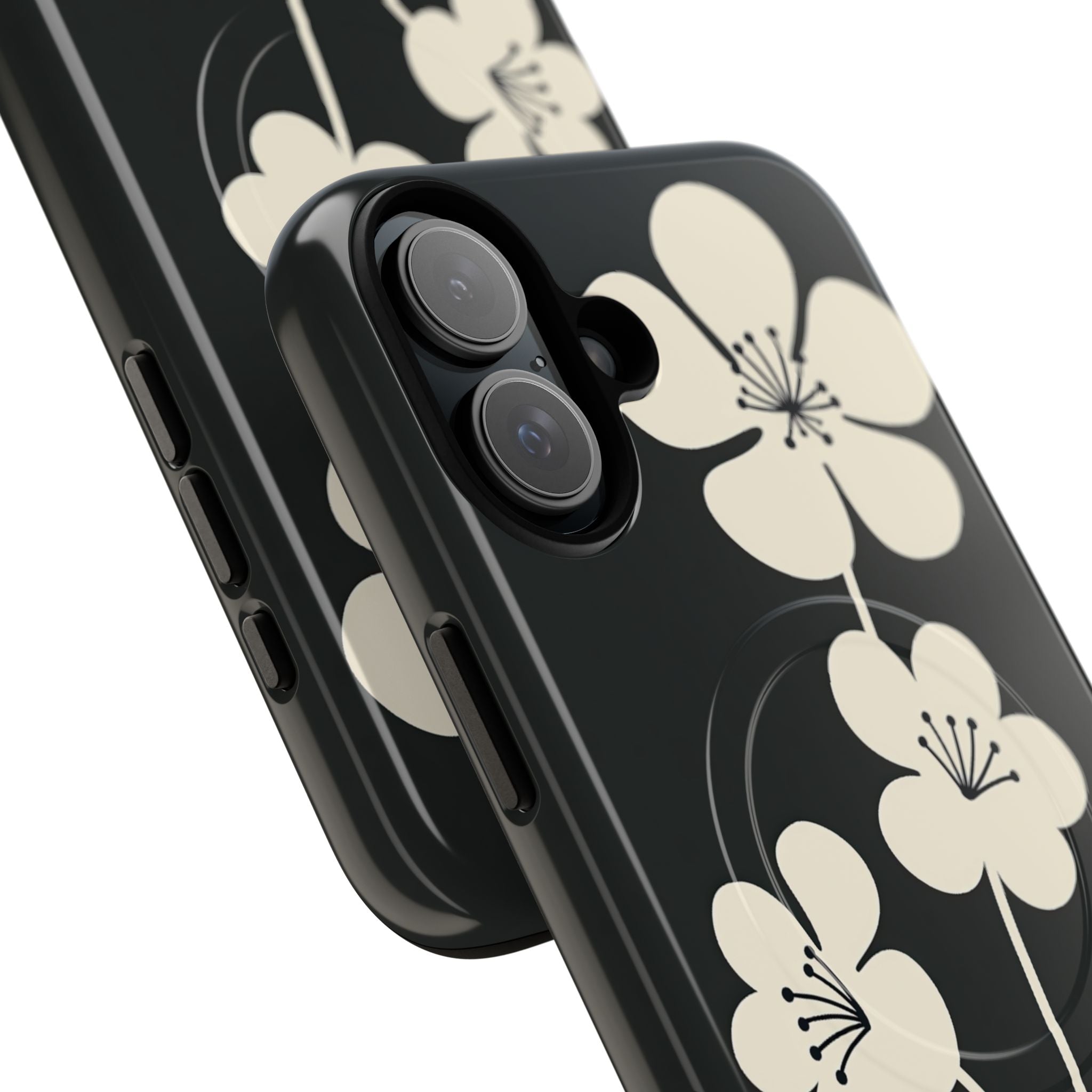 Black Tough 2.0 Magsafe Phone Case for iPhone - Obsidian Cream Bloom