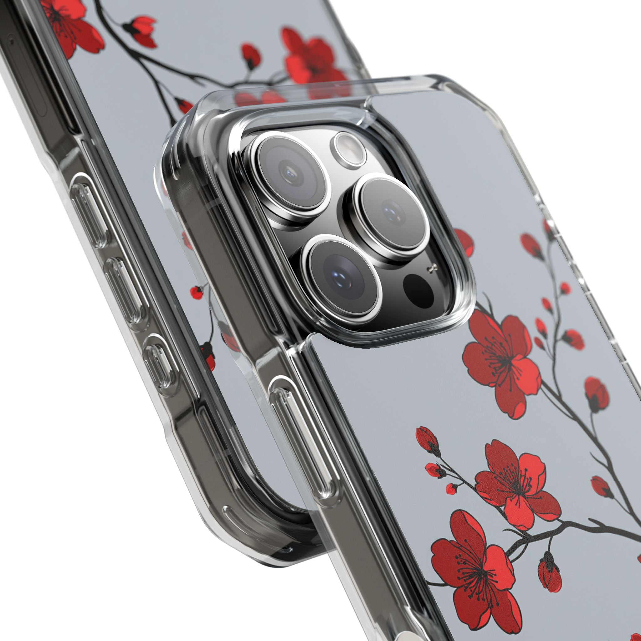 Grey Impact MagSafe Phone Case for iPhone - Crimson Blossom Onyx
