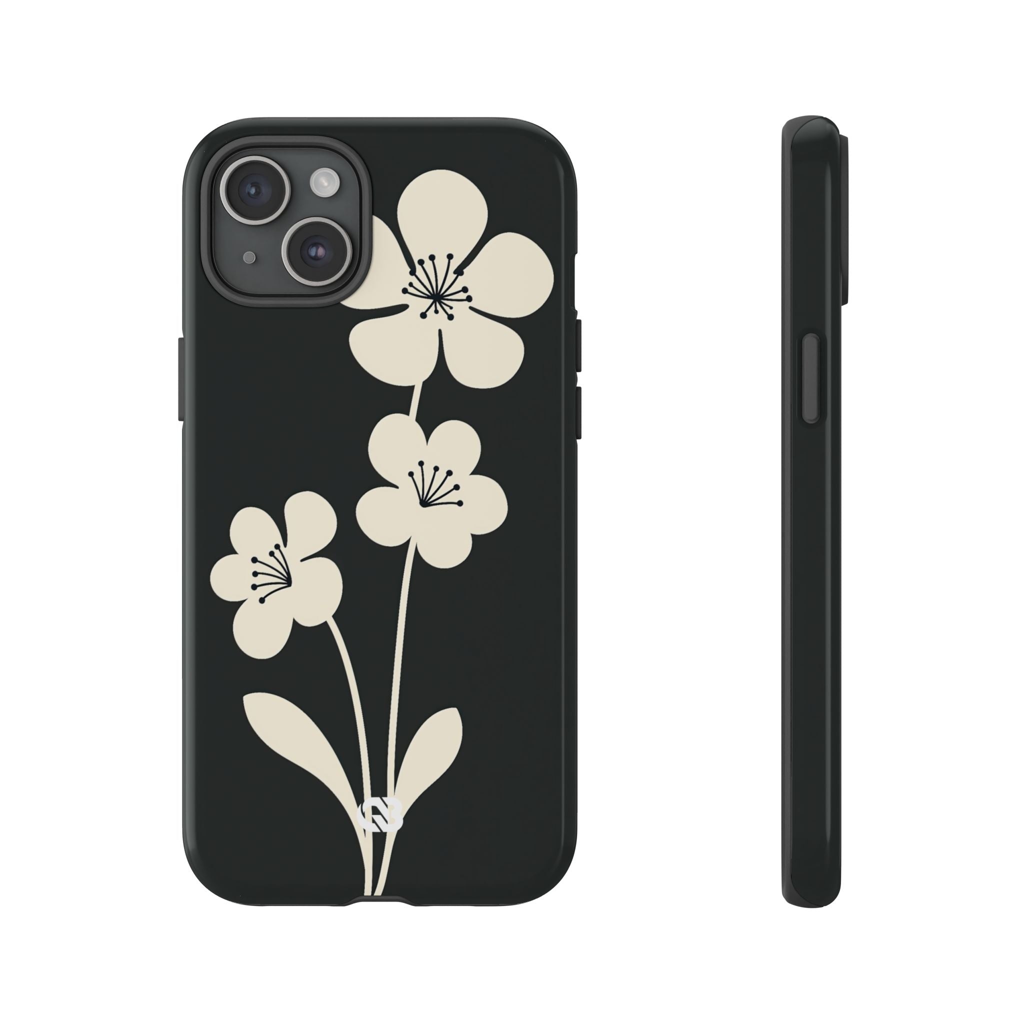 Black Tough Phone Case for iPhone - Obsidian Cream Bloom