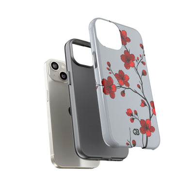 Grey Tough Phone Case for iPhone - Crimson Blossom Onyx
