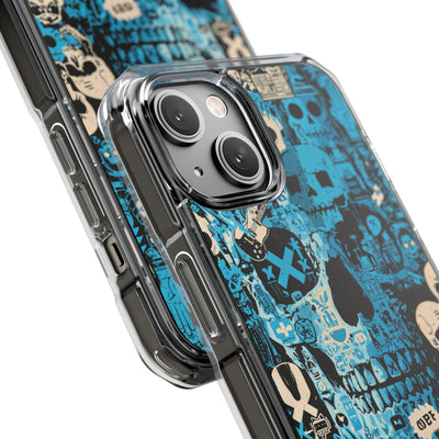 Electric Skull Graffiti · Clear Impact Magnetic Phone Case for iPhone · Blue