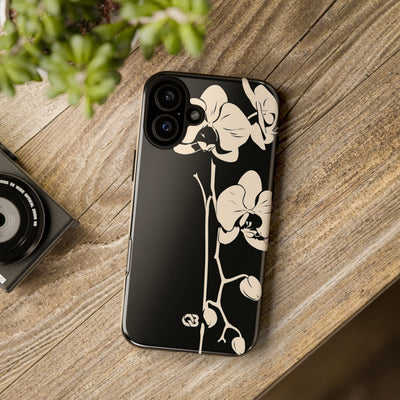 Black Tough Phone Case for iPhone - Obsidian Bone Orchid