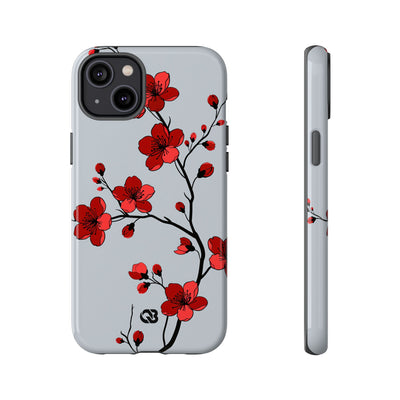 Grey Tough Phone Case for iPhone - Crimson Blossom Onyx