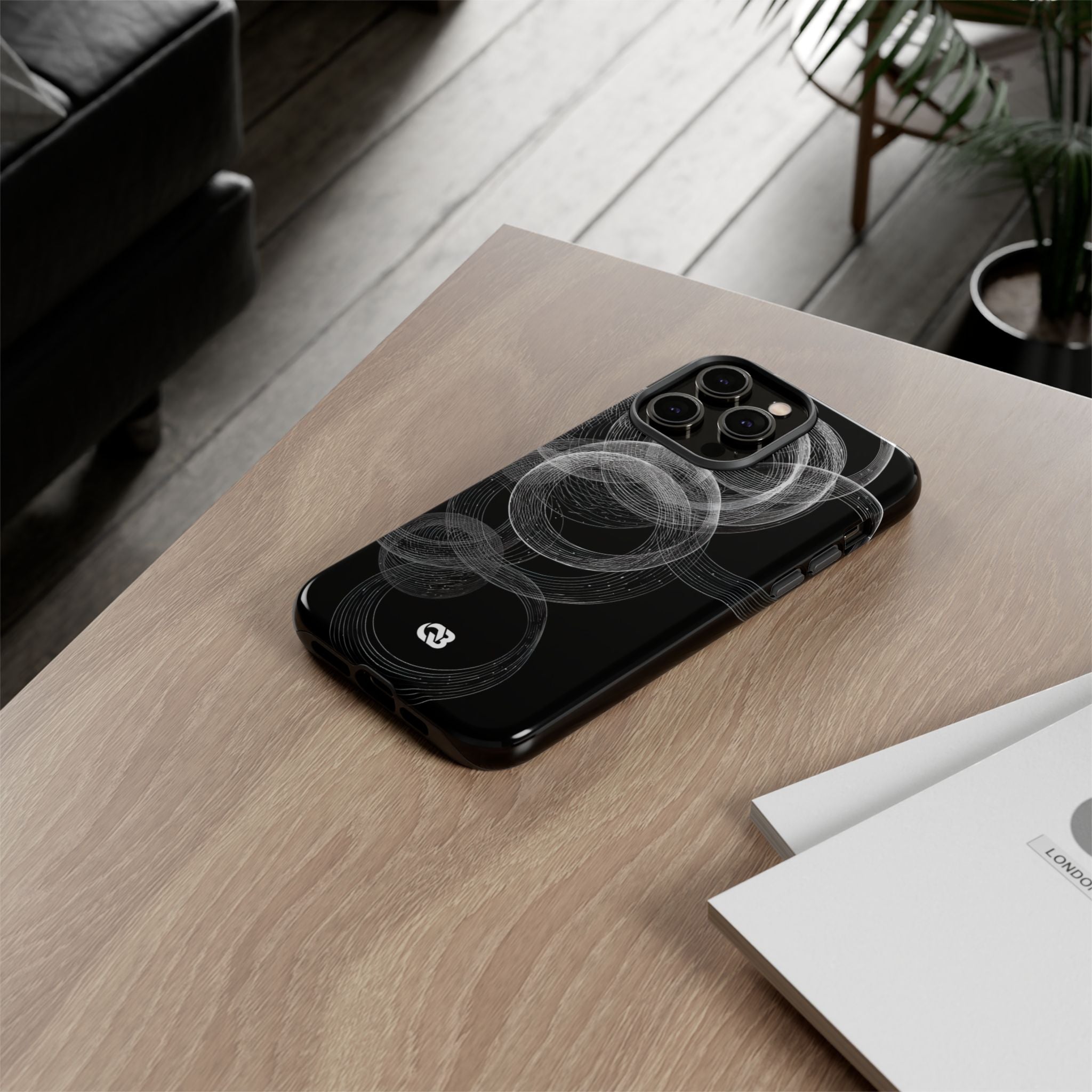 Black Tough Phone Case for iPhone - Kinetic Wireframe Orbit