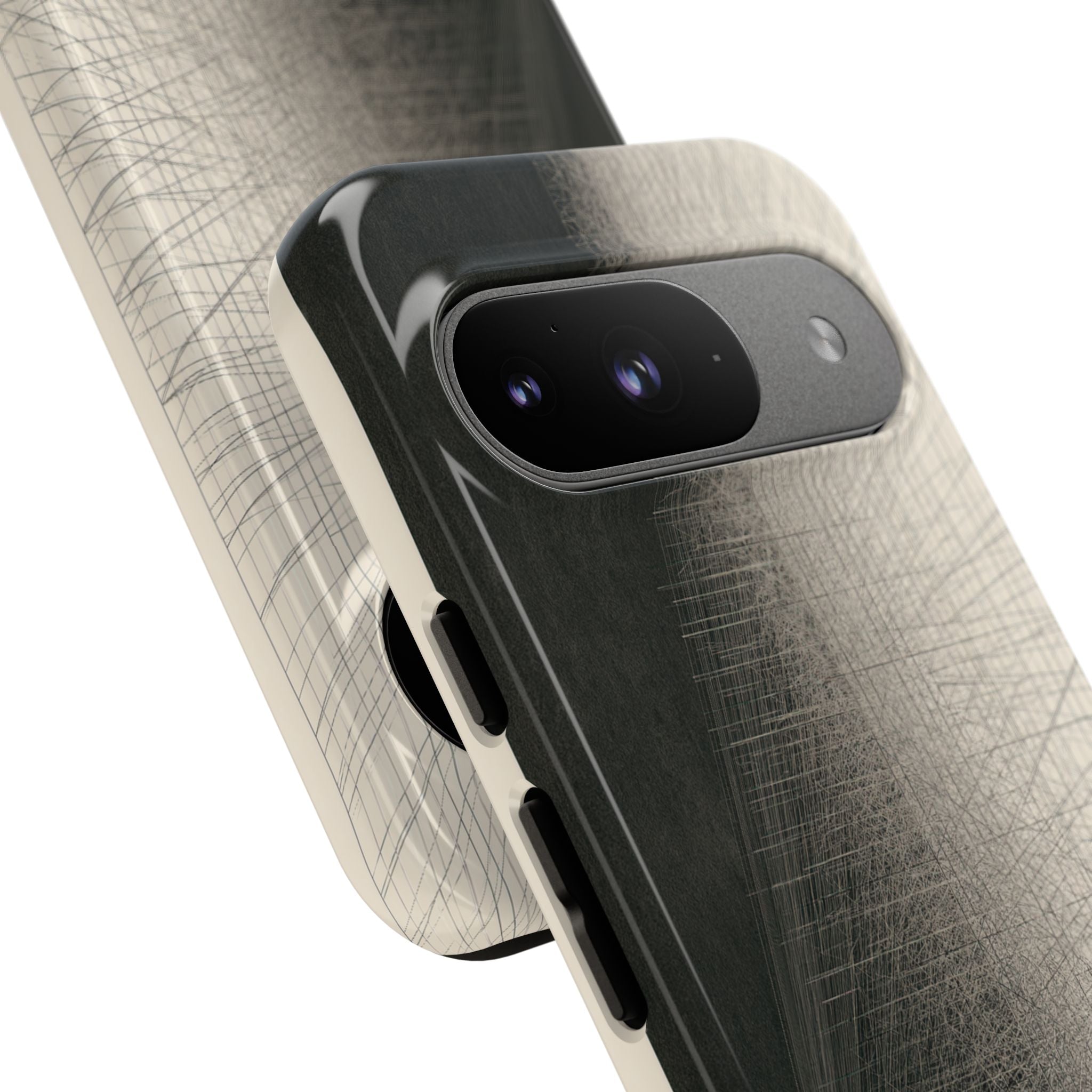 Beige Tough Phone Case for Google Pixel - Brutalist Graphite Grid