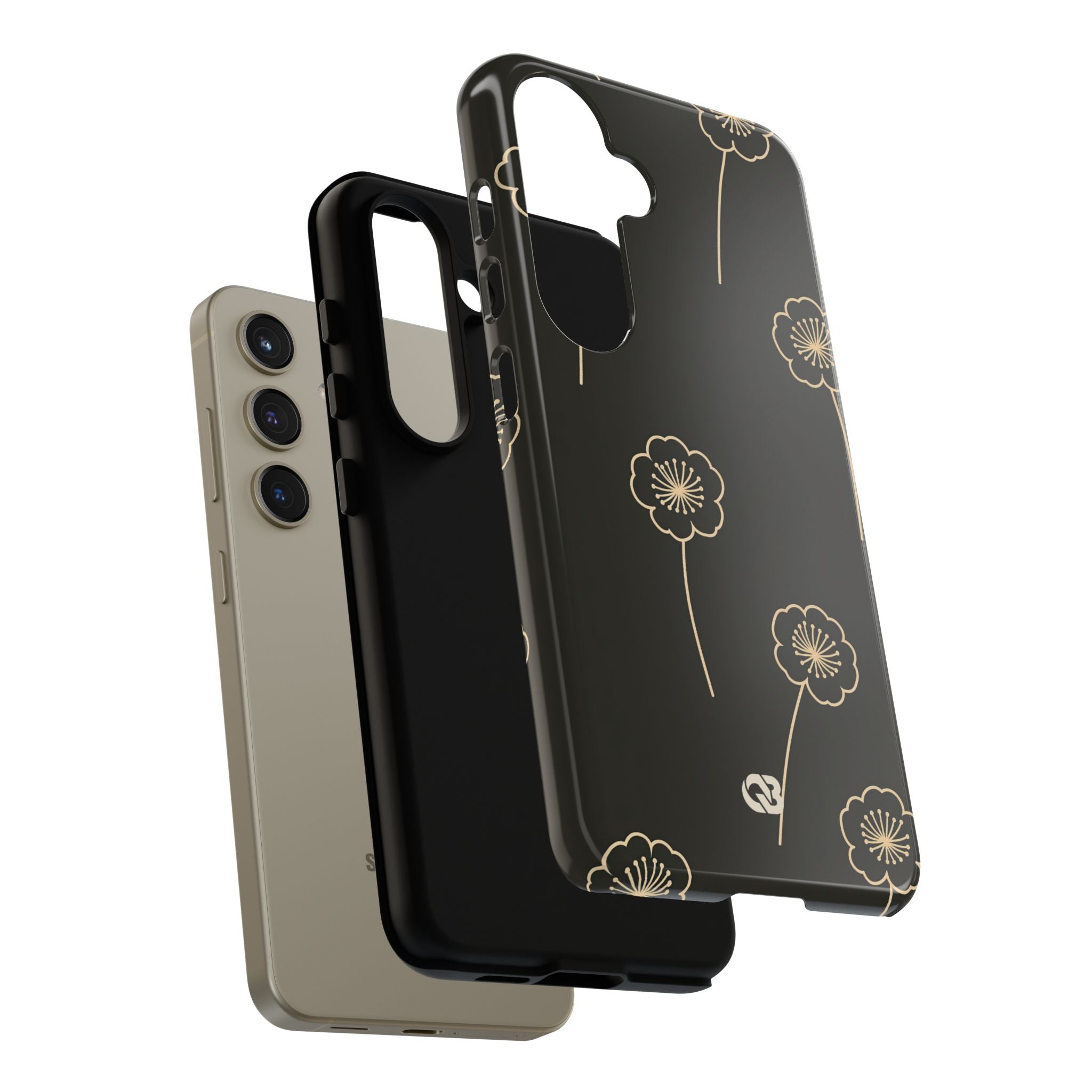 Black Tough Phone Case for Samsung - Obsidian Sand Petals