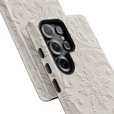 White Tough Phone Case for Samsung - Alabaster Floral Relief