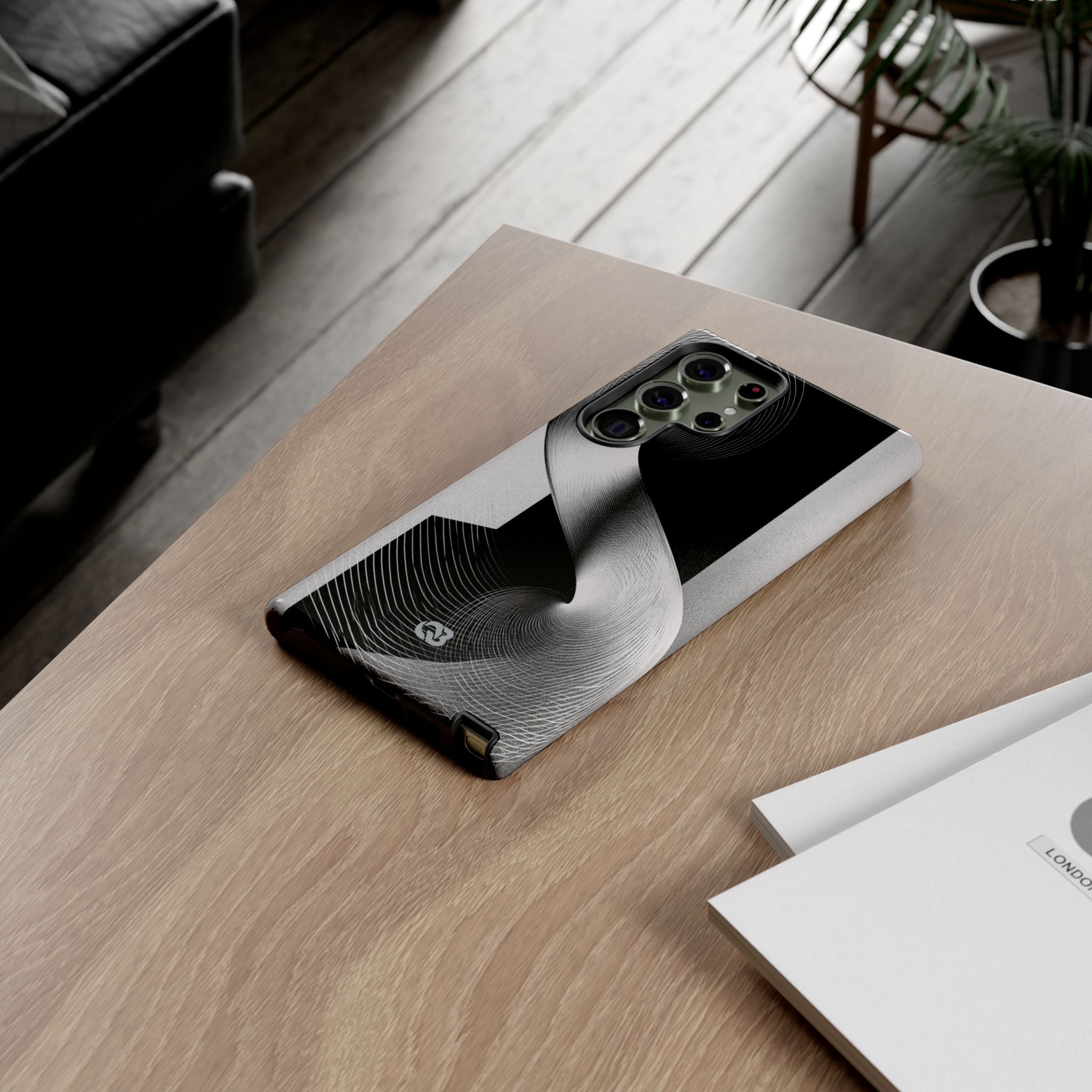 Grey Tough Phone Case for Samsung - Obsidian Moiré Wave