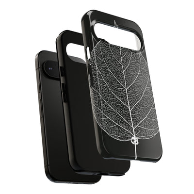 Black Tough Phone Case for Google Pixel - Bleached Leaf Lattice
