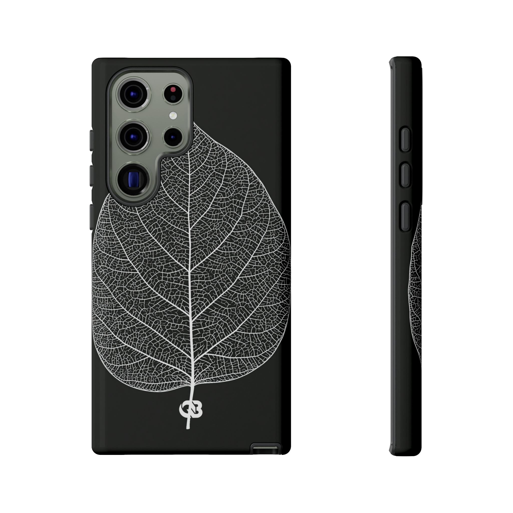 Black Tough Phone Case for Samsung - Bleached Leaf Lattice