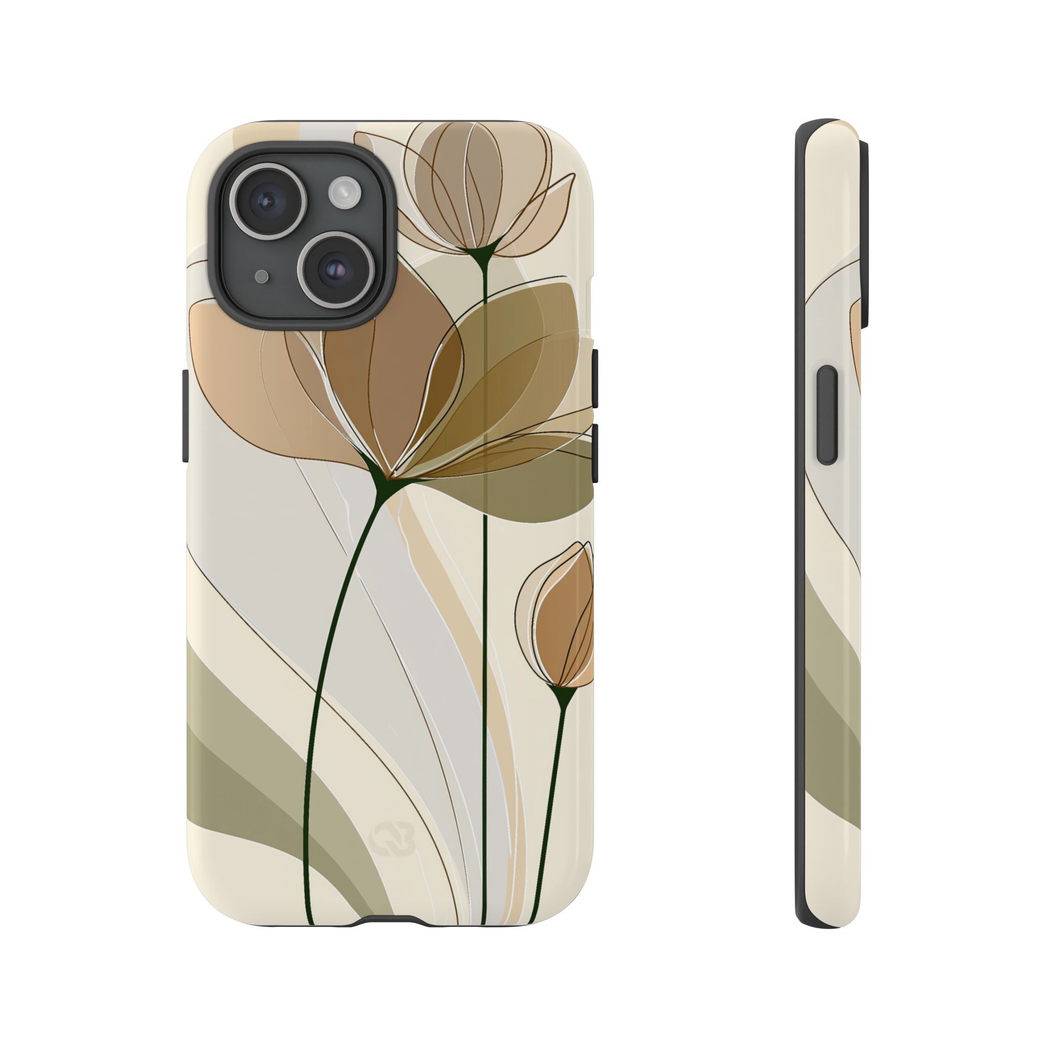 Beige Tough Phone Case for iPhone - Muted Ochre Petals