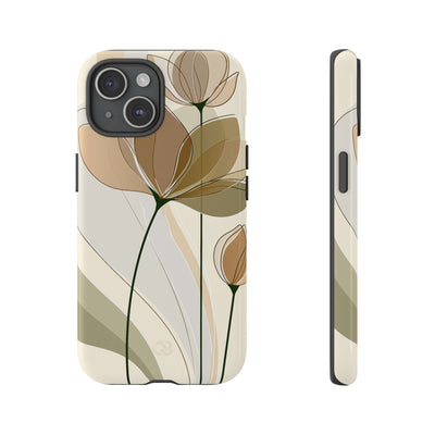 Beige Tough Phone Case for iPhone - Muted Ochre Petals