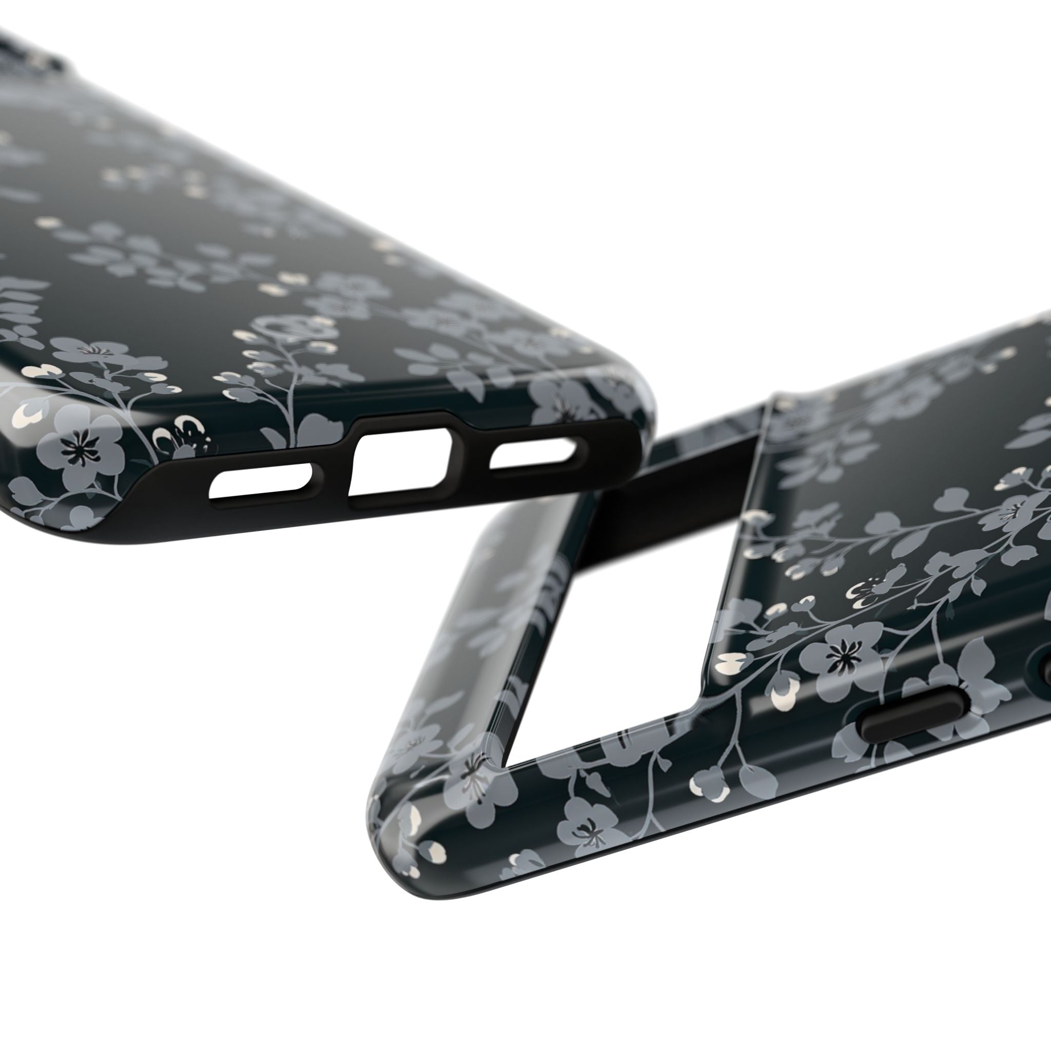 Black Tough Phone Case for Google Pixel - Midnight Slate Blossom