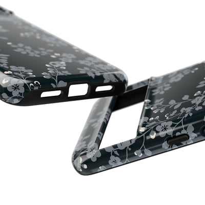 Black Tough Phone Case for Google Pixel - Midnight Slate Blossom