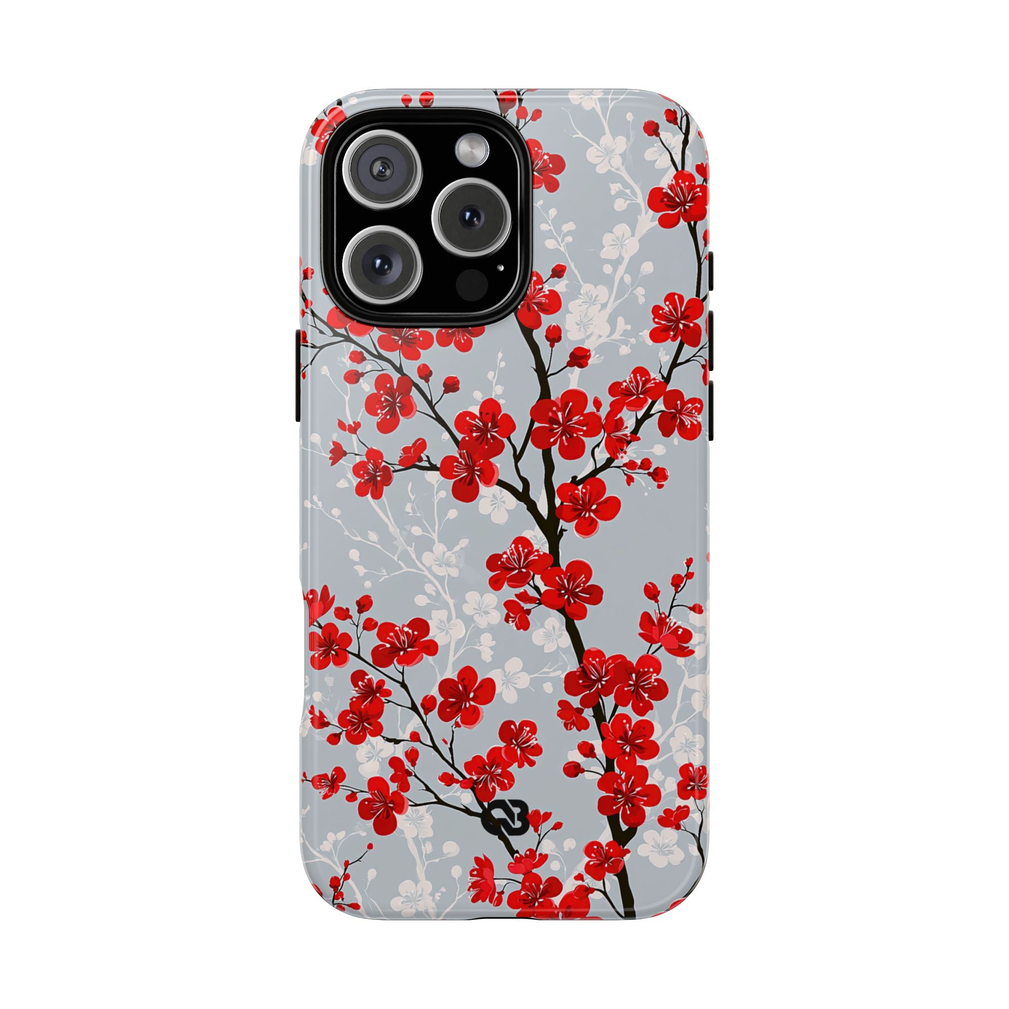 Grey Tough Phone Case for iPhone - Crimson Sakura Slate