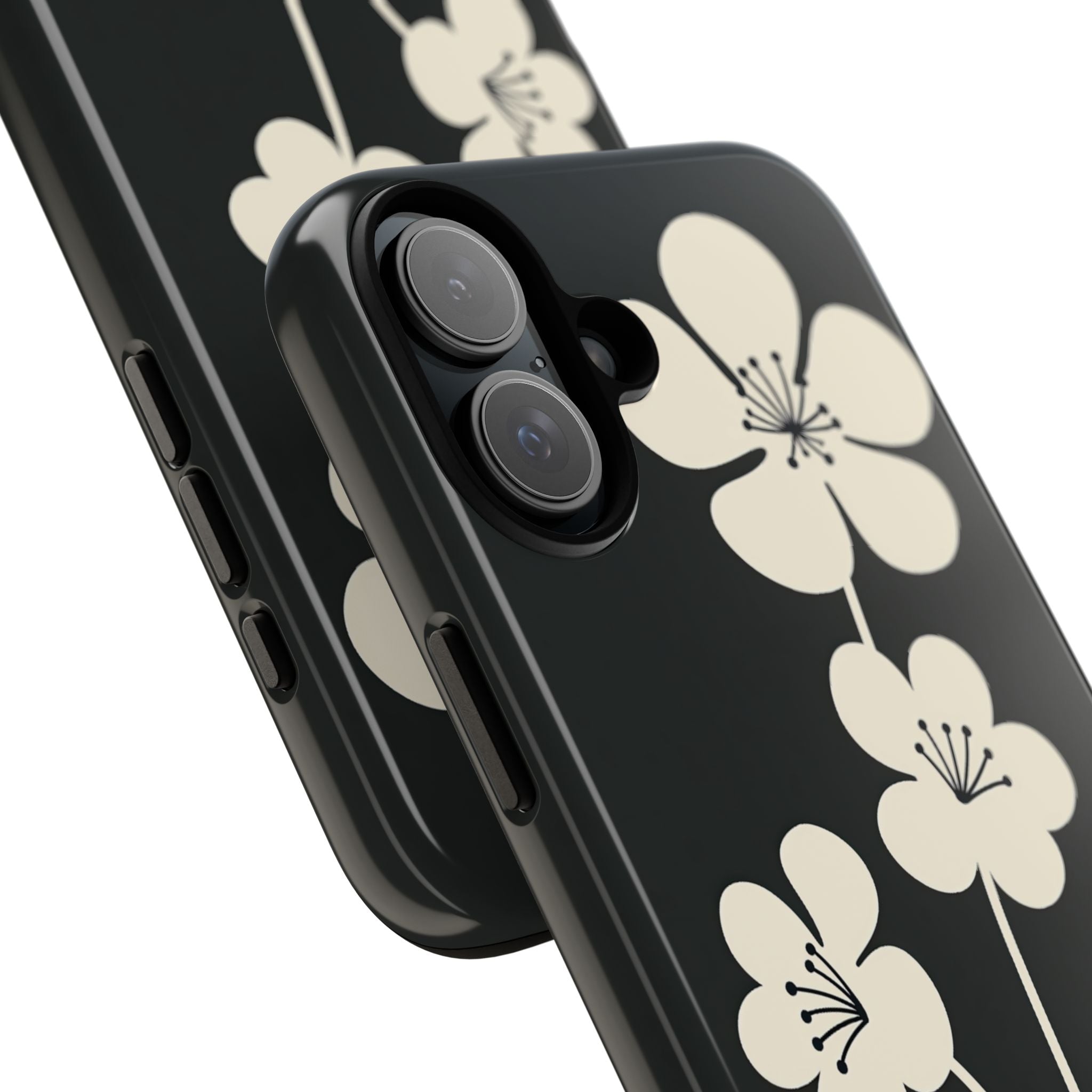 Black Tough Phone Case for iPhone - Obsidian Cream Bloom