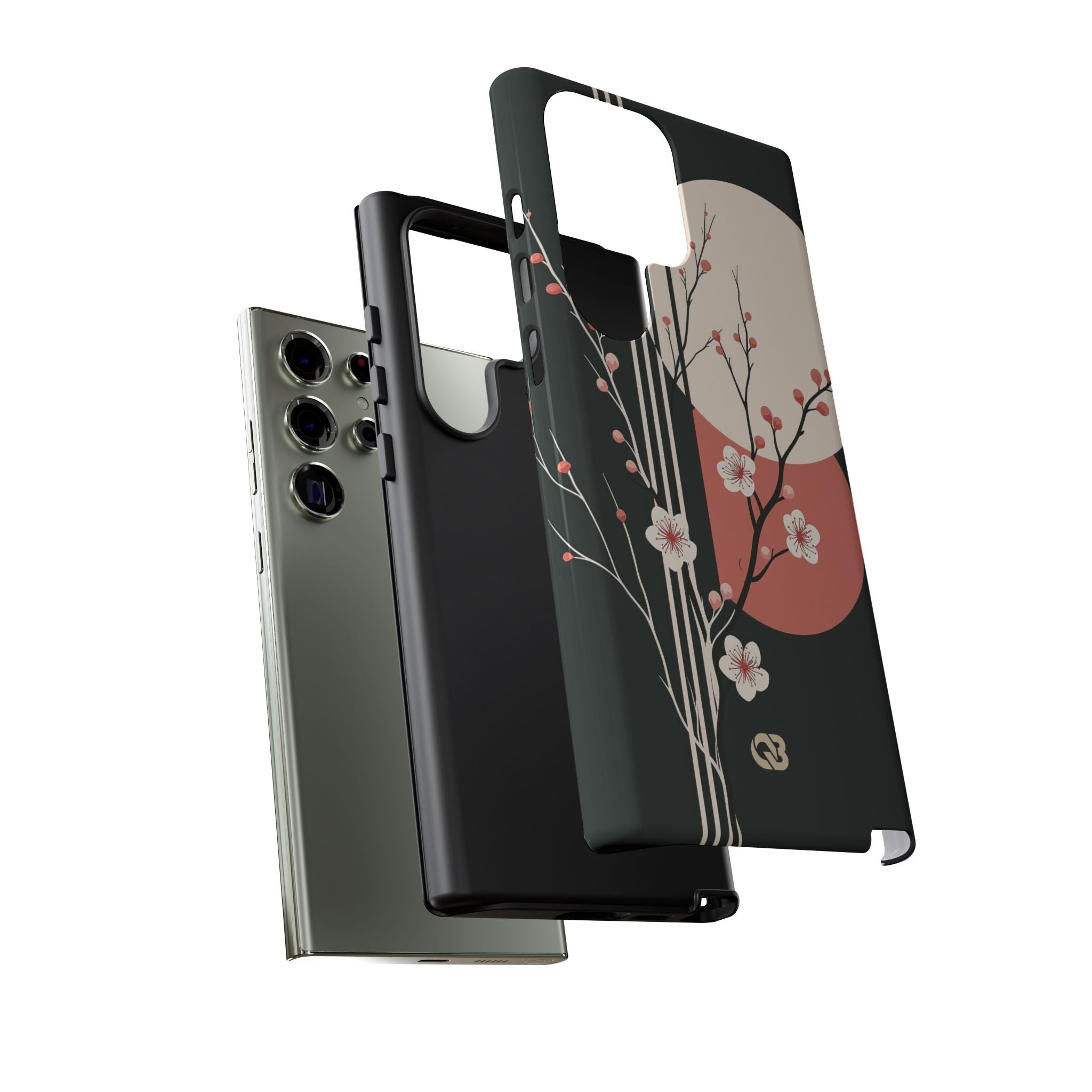 Black Tough Phone Case for Samsung - Kyoto Midnight Blossom