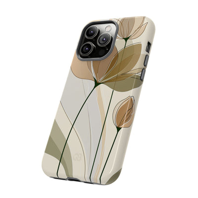 Beige Tough Phone Case for iPhone - Muted Ochre Petals