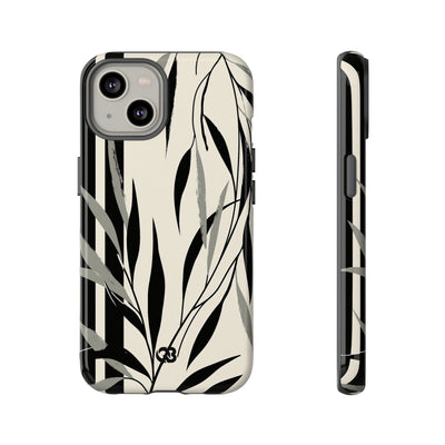 Beige Tough Phone Case for iPhone - Soot Leaf Sketch