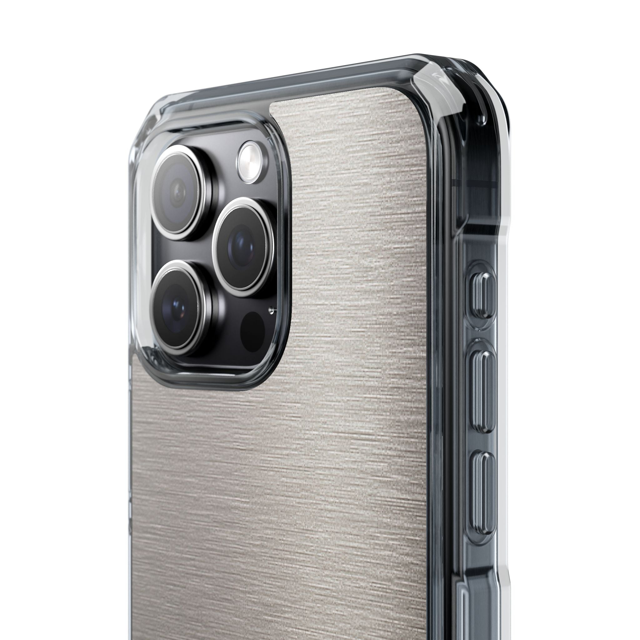 Grey Impact MagSafe Phone Case for iPhone - Brushed Nickel Linen