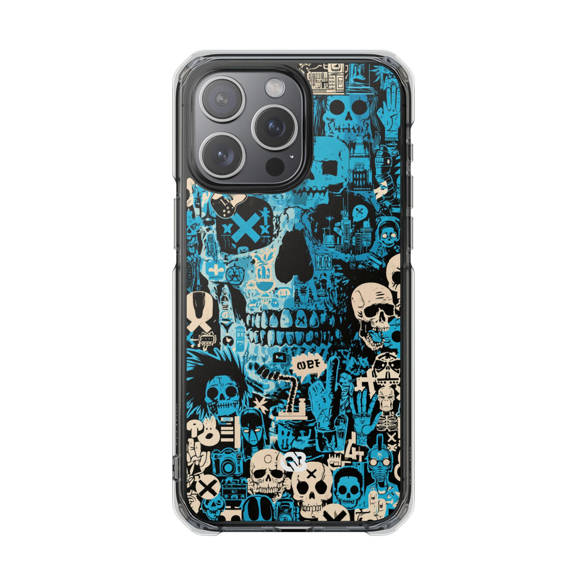Electric Skull Graffiti · Clear Impact Magnetic Phone Case for iPhone · Blue