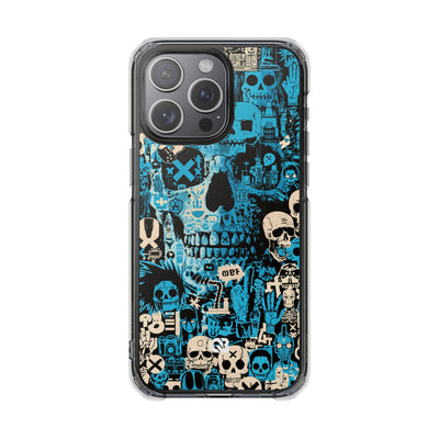 Electric Skull Graffiti · Clear Impact Magnetic Phone Case for iPhone · Blue